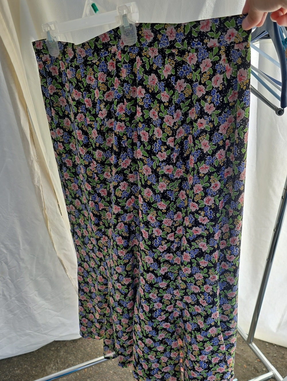 Liz Claiborne Black Maxi Skirt with Pink & Green Floral Print